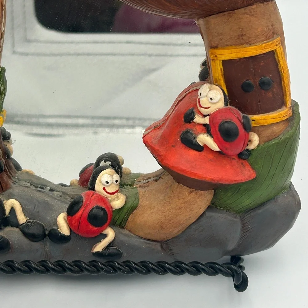 Vintage Chalkware Fairy House Mushroom Ladybug Mirror Red White Wall Juta‎ S 70s